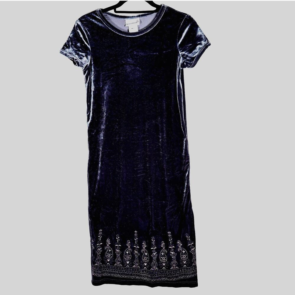 Vintage 90s Velvet Dress Paisley Sparkle Detai Girls Size XL Made In USA Fairy